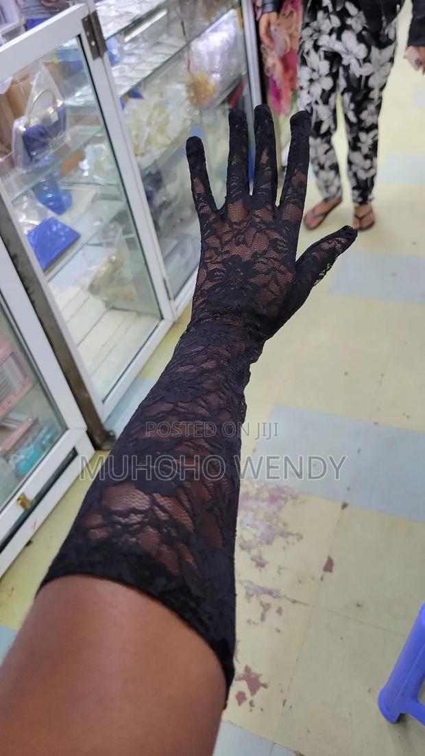 Long Black Lace Gloves - main view