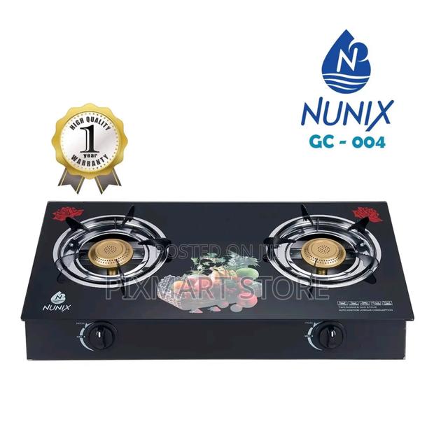 Nunix 2-Burner Glass Top Gas Stove With Auto-Ignition, Infrared