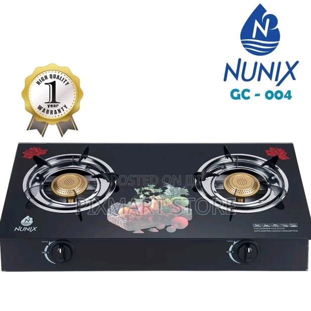 Nunix Infrared Double Burner Gas Stove, Black Glass Top