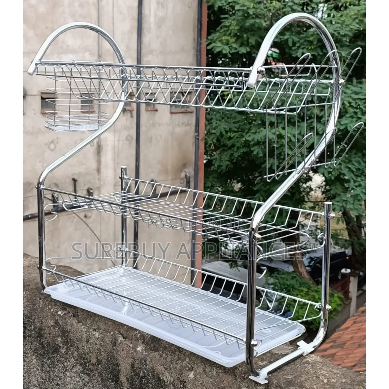 Stainless Steel 3-Tier Dish Drying Rack With Drip Trays