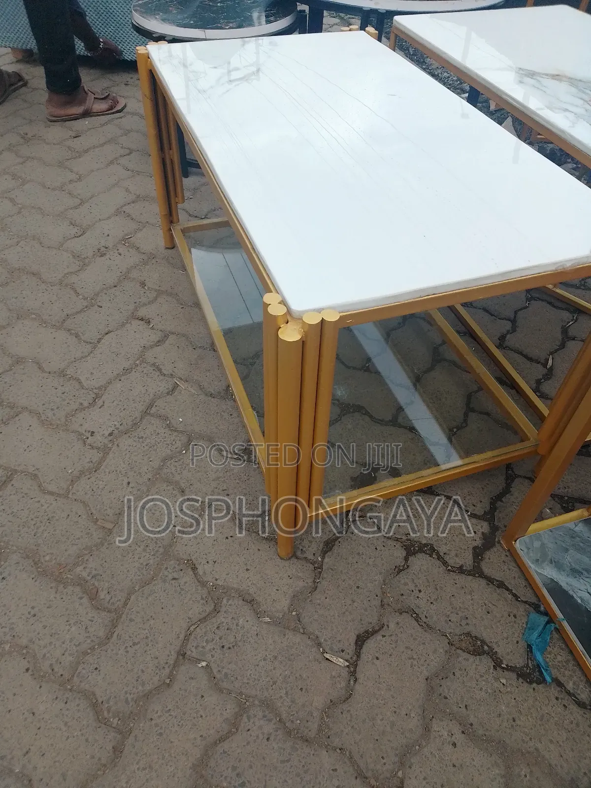 White Toped and Glass Top Nesting Table for Sale 