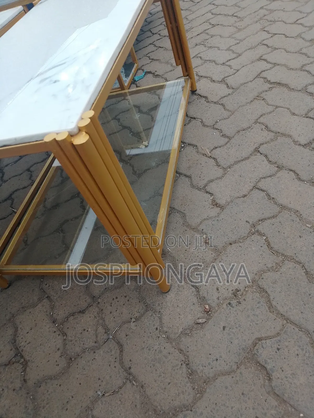 White Toped and Glass Top Nesting Table for Sale 