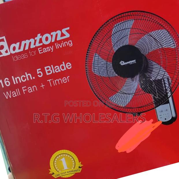 Ramtons 16′′ Wall Fan – 5 Blades, No Remote