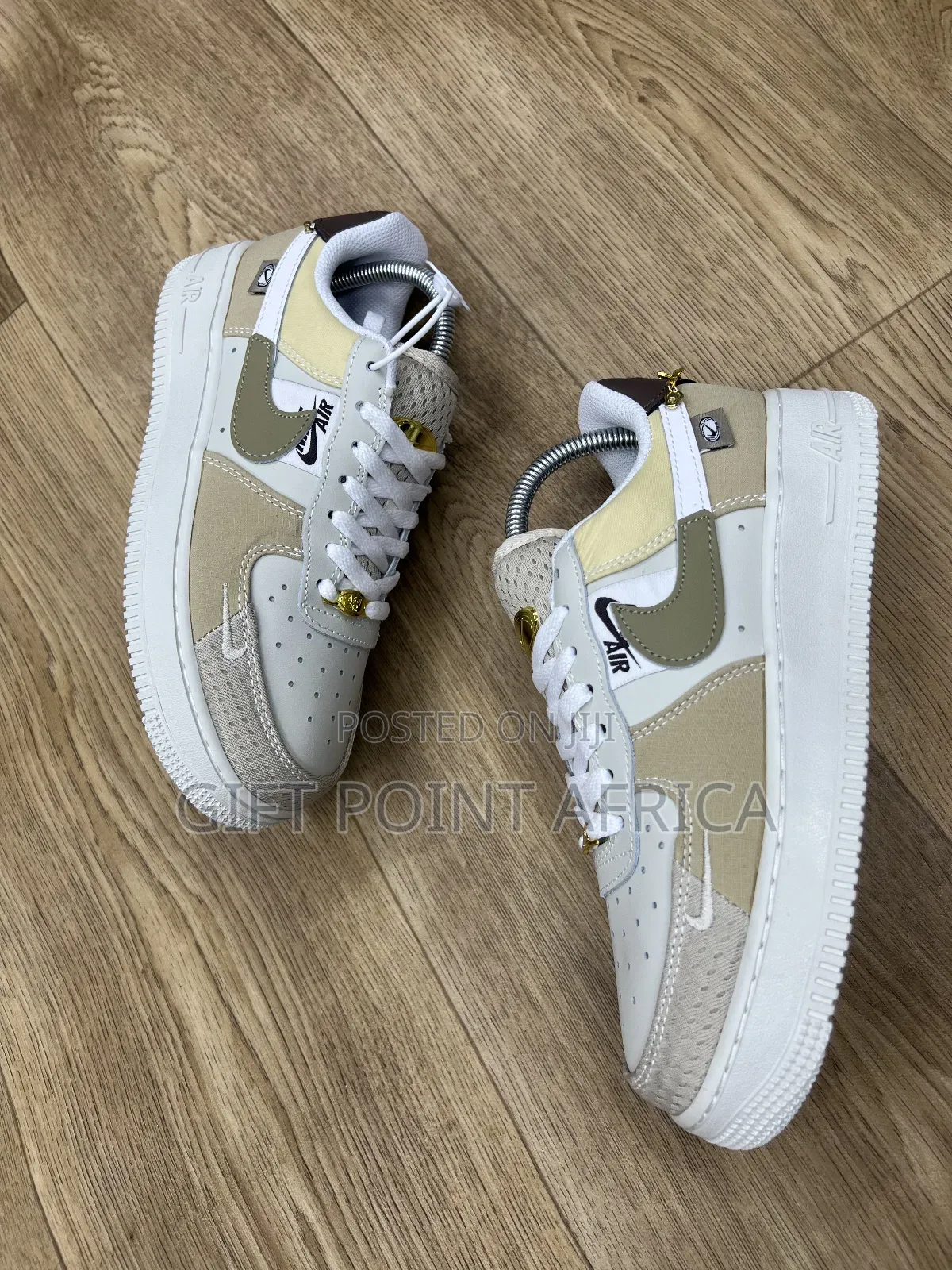 Nike Air Force 1 Low "Tan Bling" Model.
