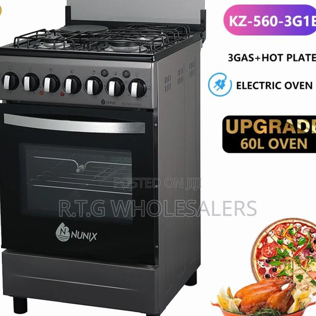 Nunix 50×55 Dual‐Fuel Cooker (3 Gas + Electric Oven + Hotplate)