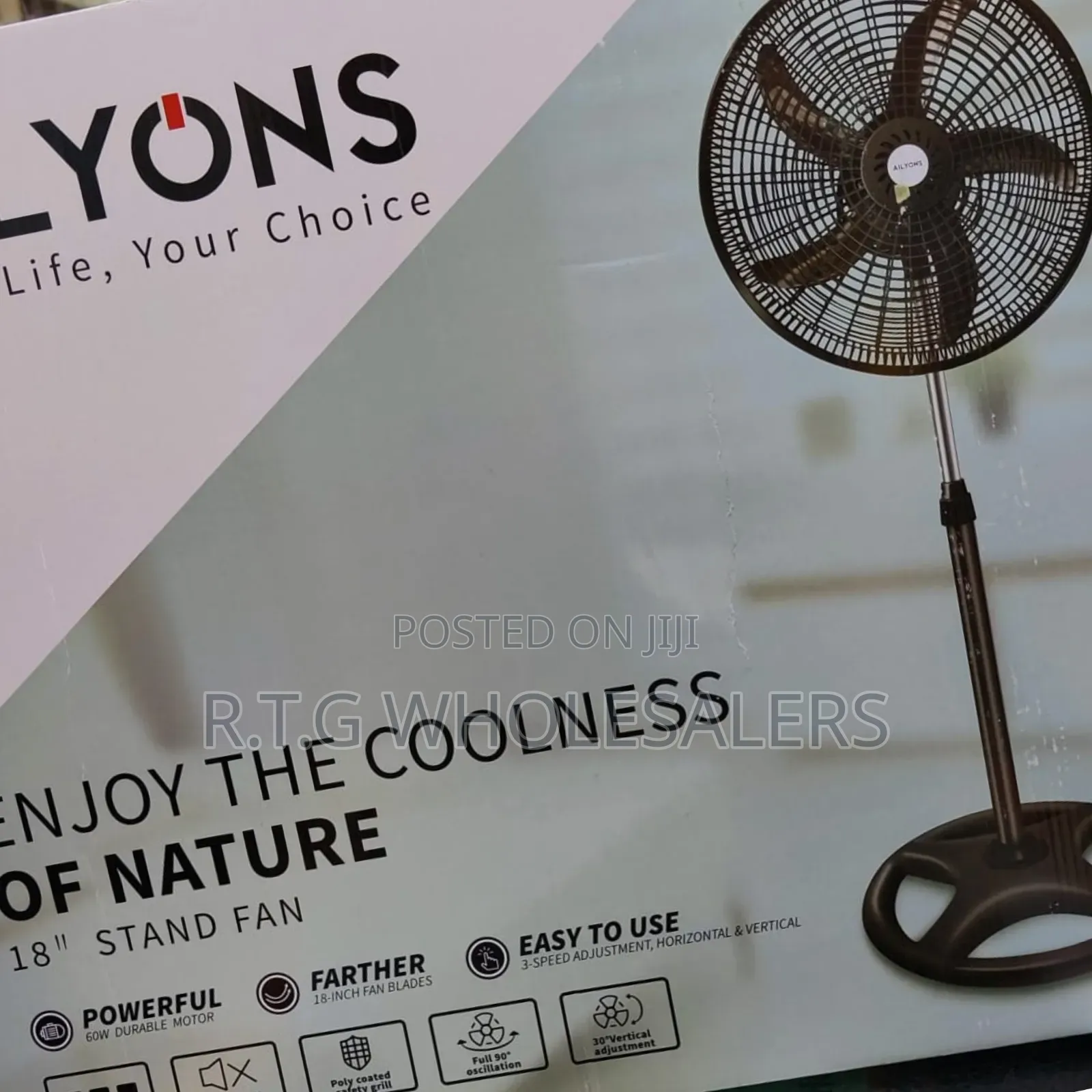 Ailyons 18′′ Standing Fan – Strong Airflow Adjustable Height