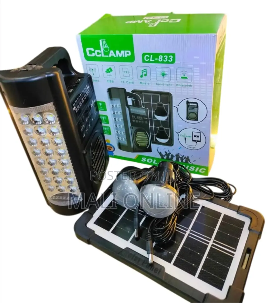 Cl-833 Solar Radio Kit Fm/Am/Sw Bluetooth Speaker 2 Bulbs Power Bank