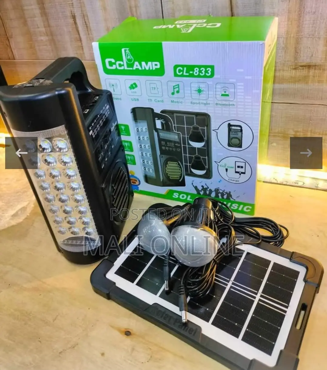 Cl-833 Solar Radio Kit Fm/Am/Sw Bluetooth Speaker 2 Bulbs Power Bank