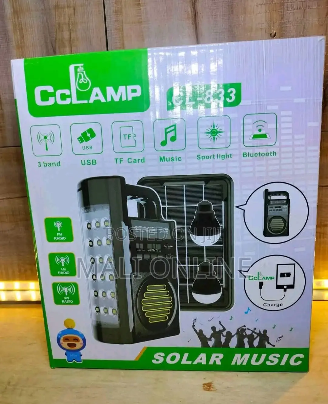 Cl-833 Solar Radio Kit Fm/Am/Sw Bluetooth Speaker 2 Bulbs Power Bank