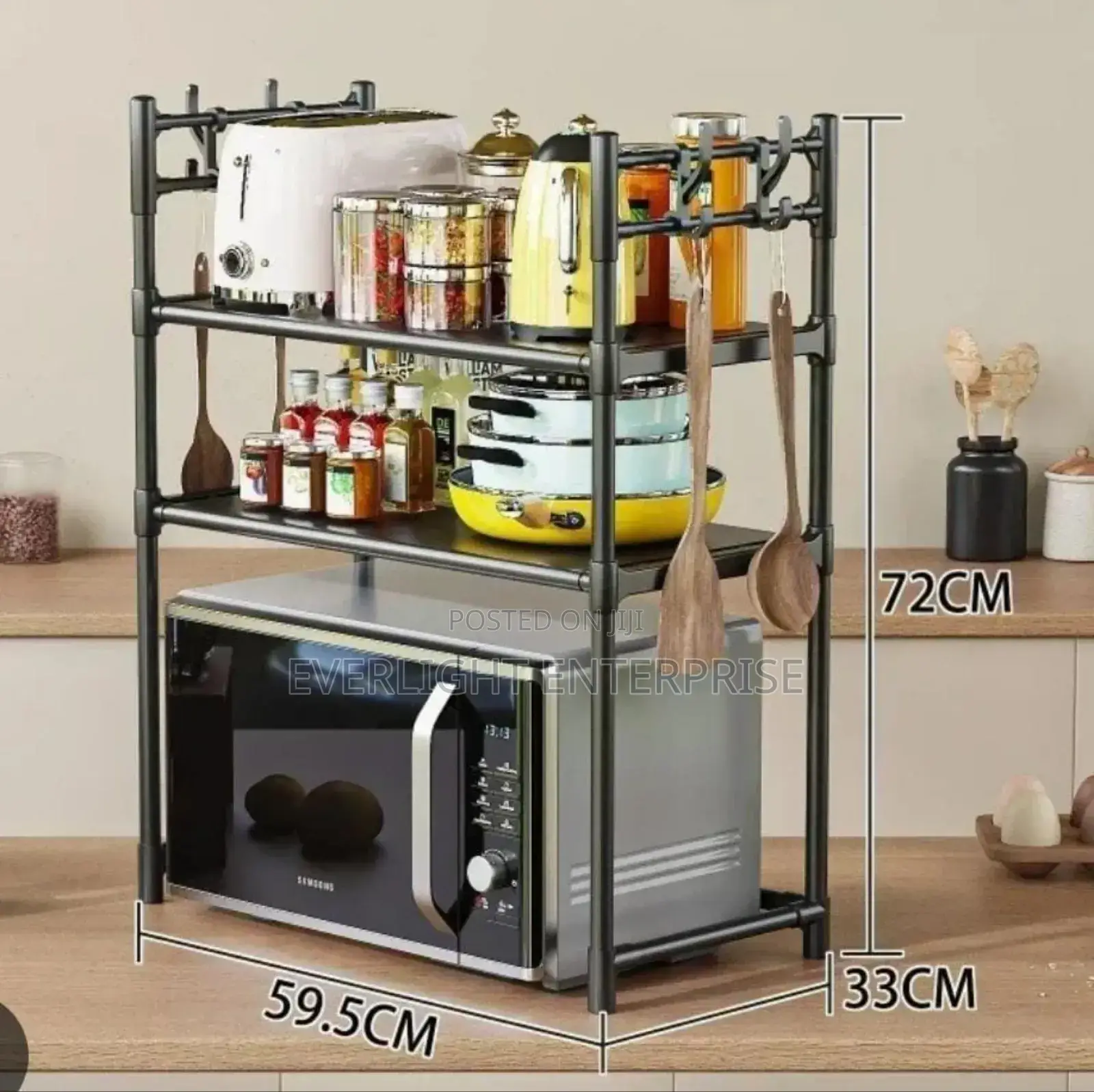 *Metallic 2 Layer Microwave Stand Orgnizer With Side Hook