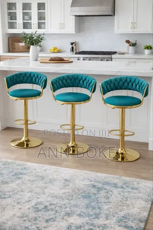Tufted Barstool in Fabric With Golden Stand