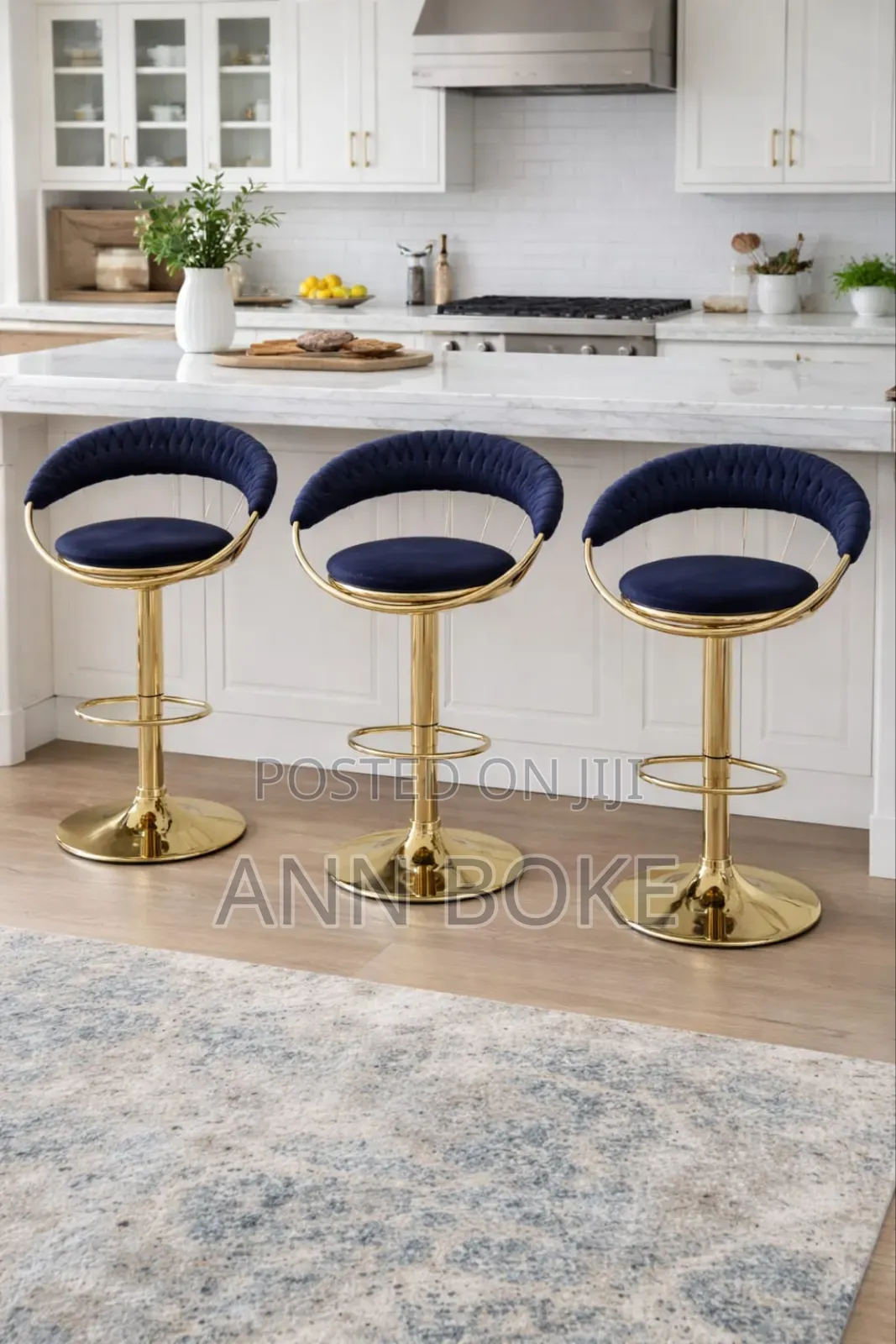 Tufted Barstool in Fabric With Golden Stand