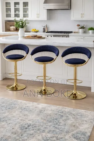 Tufted Barstool in Fabric With Golden Stand