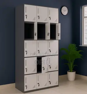 Cabinets; Modern 15-Locker Workplace Storage Cabinet