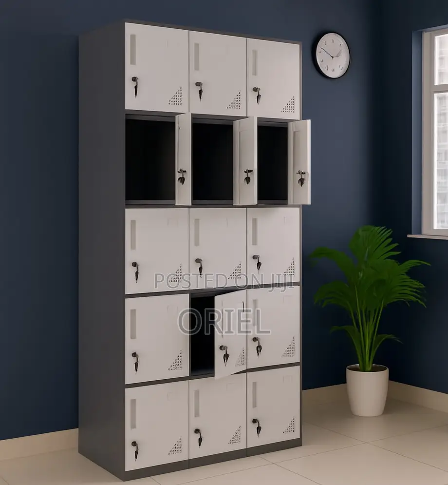 Cabinets; Modern 15-Locker Workplace Storage Cabinet