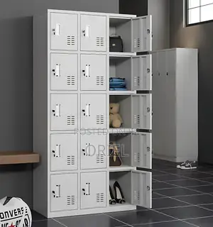 Cabinets; Modern 15-Locker Workplace Storage Cabinet