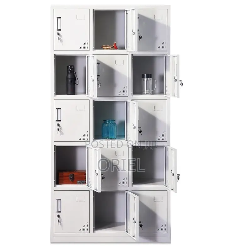 Cabinets; Modern 15-Locker Workplace Storage Cabinet