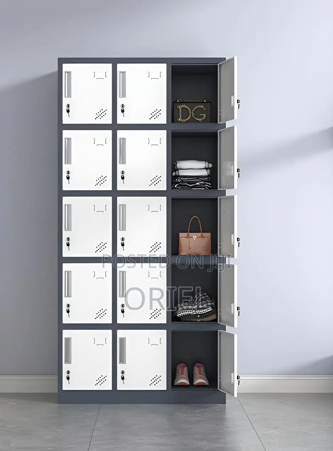 Cabinets; Modern 15-Locker Workplace Storage Cabinet