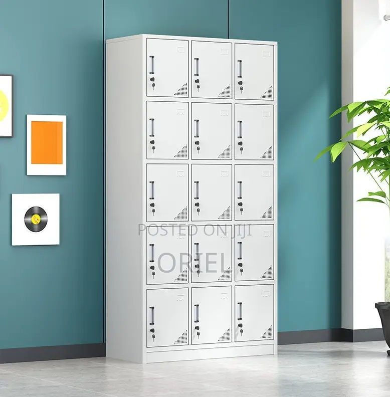 Cabinets; Modern 15-Locker Workplace Storage Cabinet