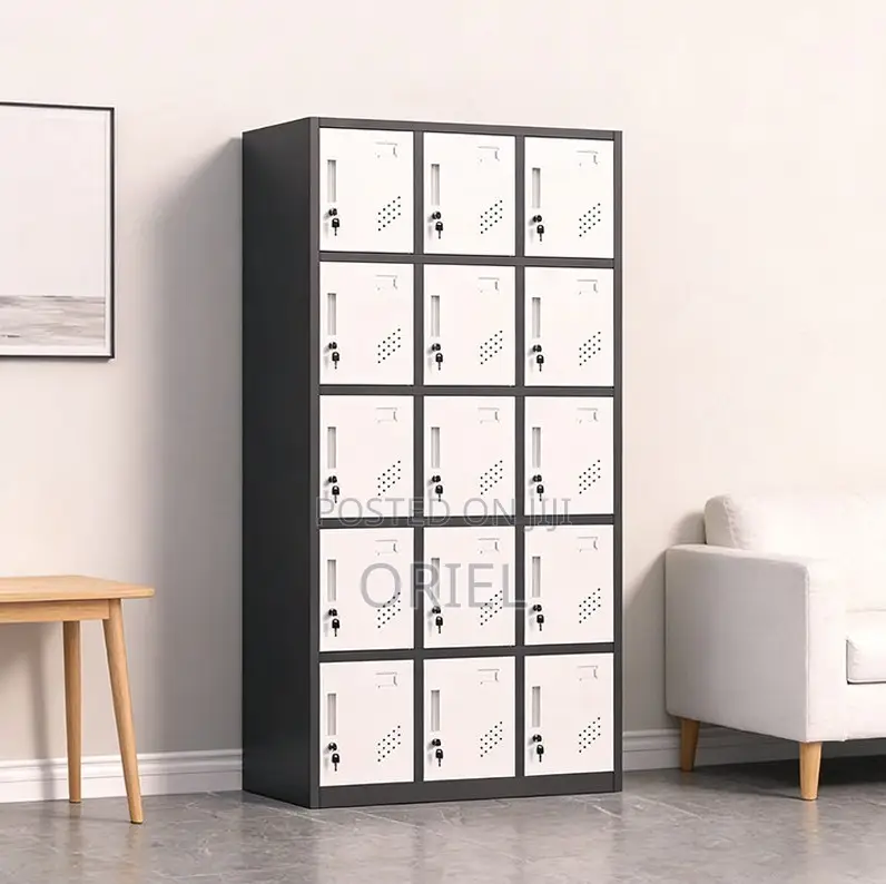 Cabinets; Modern 15-Locker Workplace Storage Cabinet