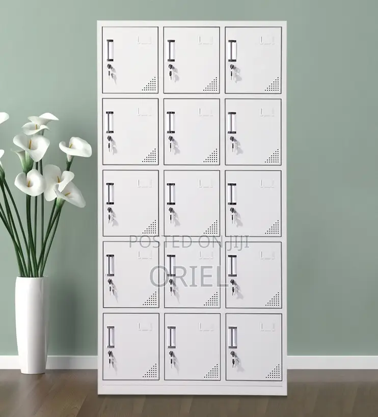 Cabinets; Modern 15-Locker Workplace Storage Cabinet