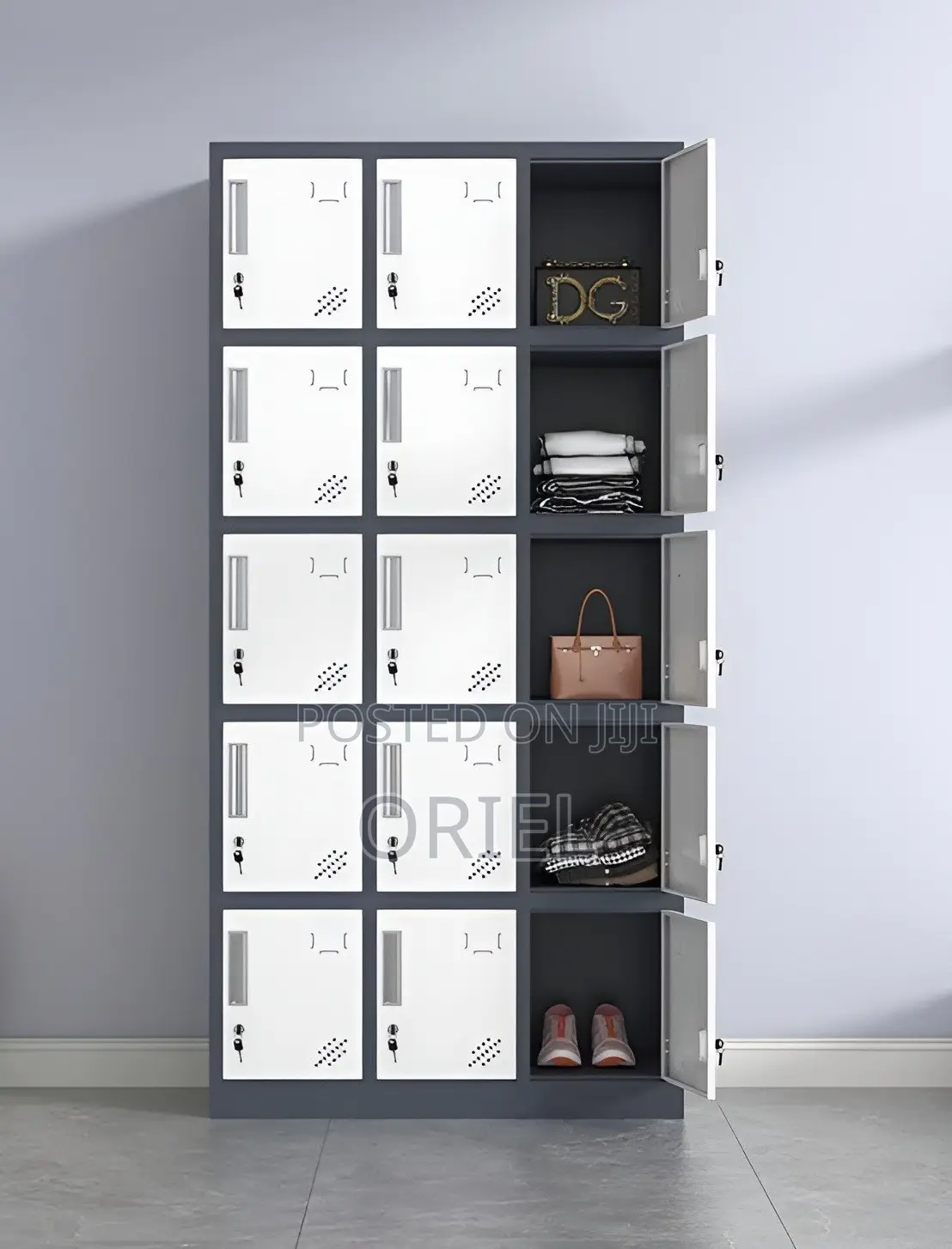Cabinets; Modern 15-Locker Workplace Storage Cabinet