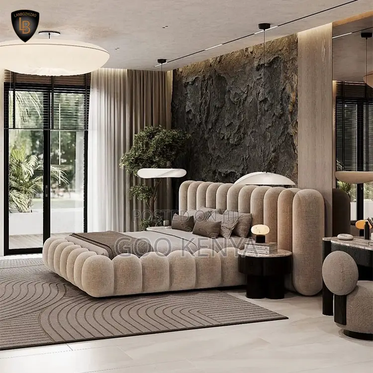 Home Bed; Fabric Tufted Queen Bed Frame With Modern Bubble Design