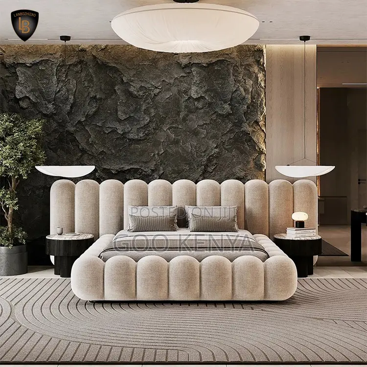 Home Bed; Fabric Tufted Queen Bed Frame With Modern Bubble Design