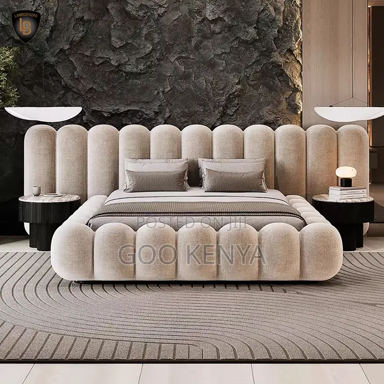 Home Bed; Fabric Tufted Queen Bed Frame With Modern Bubble Design