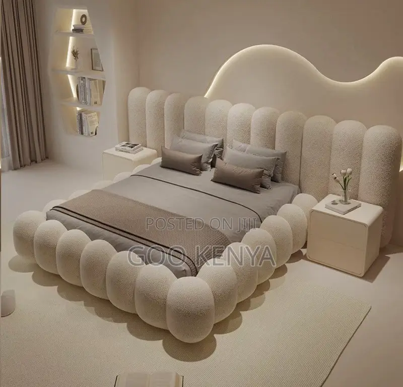 Home Bed; Fabric Tufted Queen Bed Frame With Modern Bubble Design
