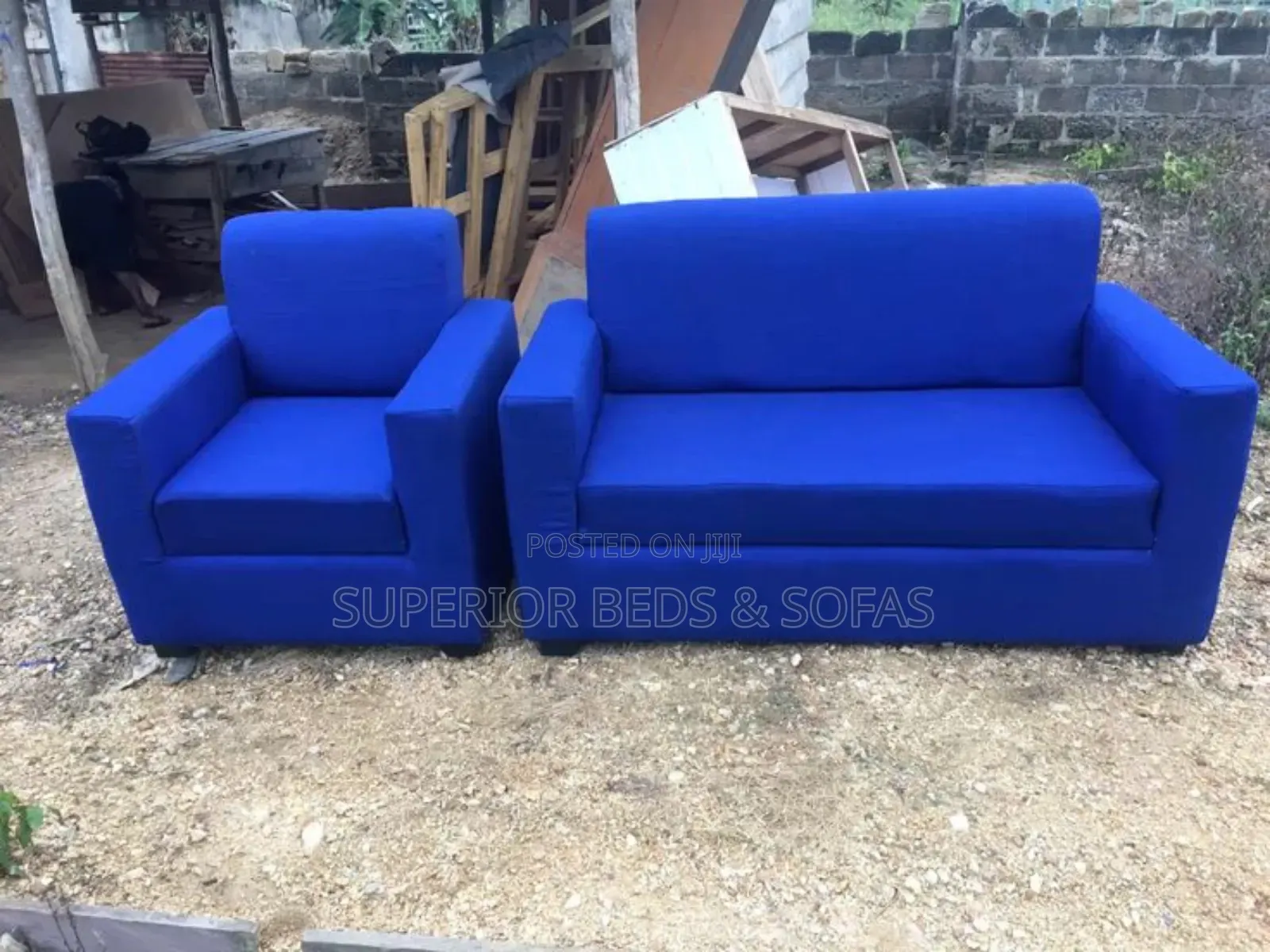 Blue Fabric Sofa Set ( 1 + 2 Seater)
