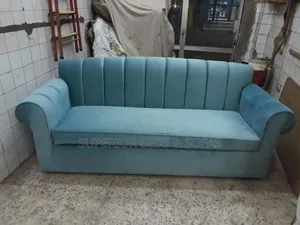 3 Seater Light Blue Fabric Sofa