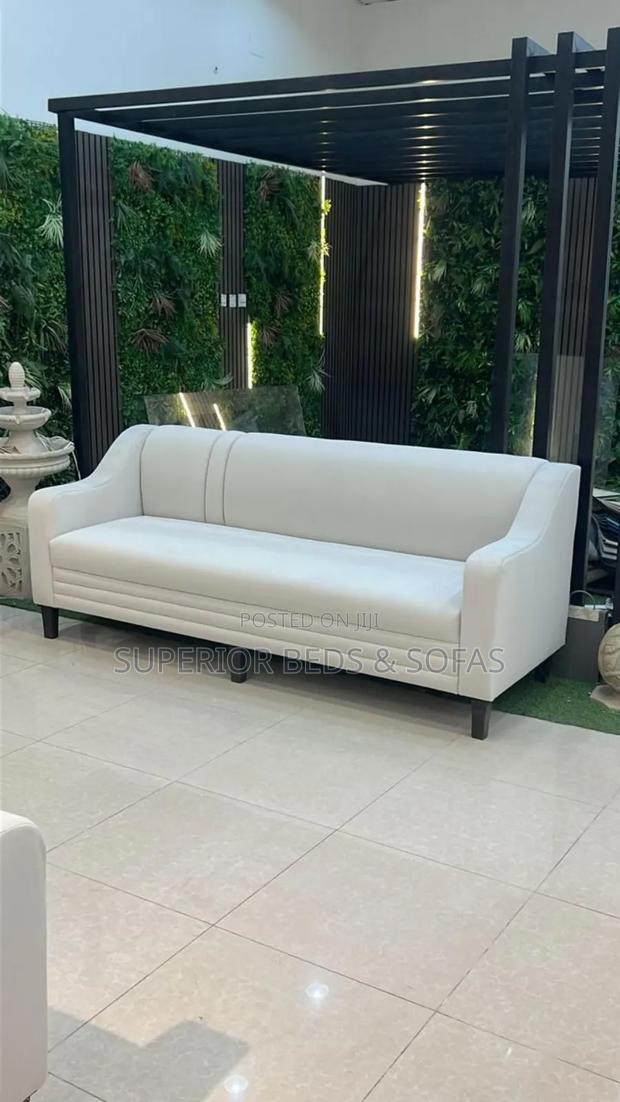 3 Seater White Leather Sofa - main view