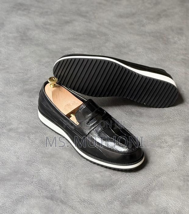 Black Leather , White Rubber Sole Fosters Size 40-46 - thumbnail 3