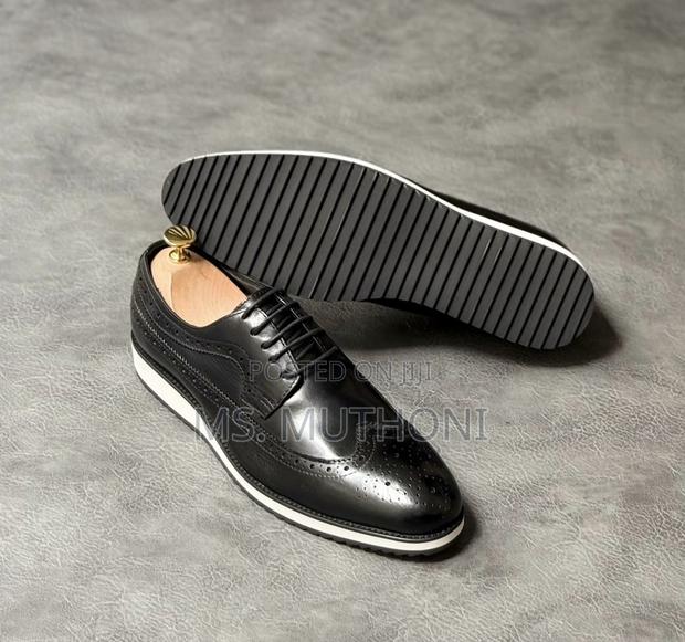 Black Leather , White Rubber Sole Fosters Size 40-46 - thumbnail 4
