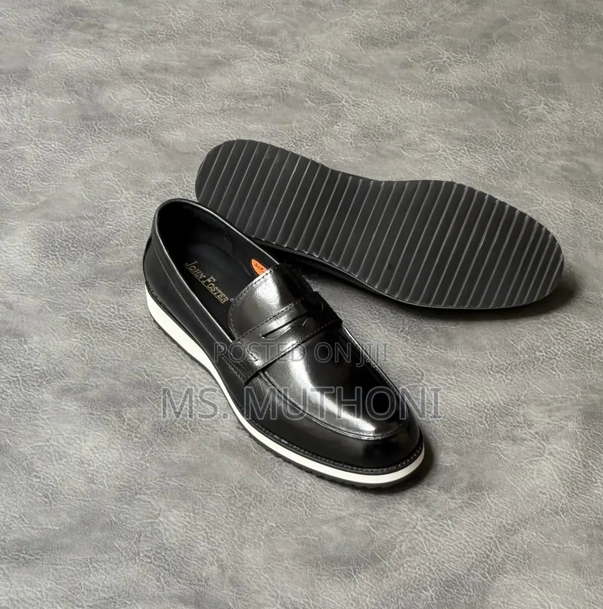 Black Leather , White Rubber Sole Fosters Size 40-46