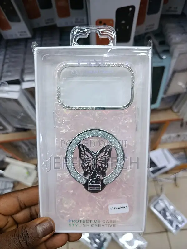 iPhone 17 Pro Max Luxury Butterfly Ring Stand Shockproof Magnetic Case