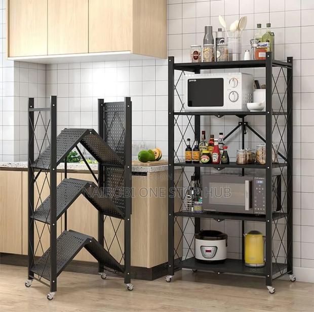 Big Size 5 Tier Foldable Kitchen Rack With Wheels - main view