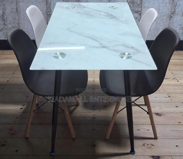 Dinning Table Elegant 4 Seater Marble Effect Glass Dining Table