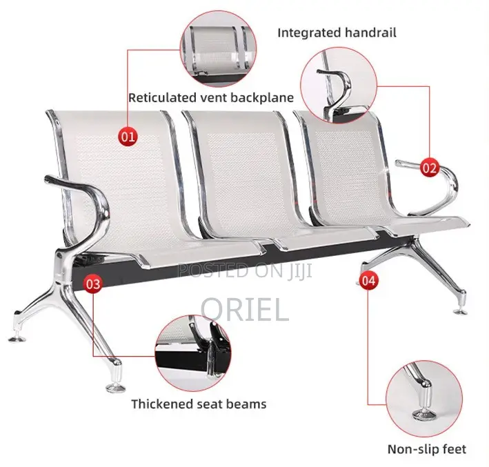 Modern Office Bench : 3-Seater Steel Waiting Bench