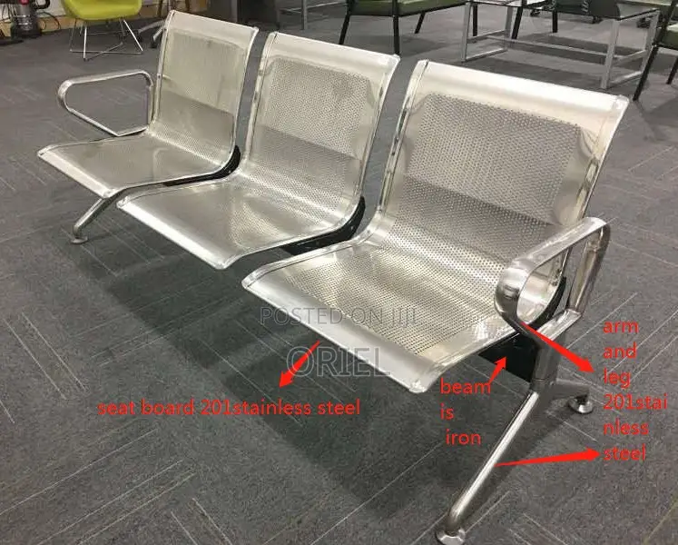 Modern Office Bench : 3-Seater Steel Waiting Bench
