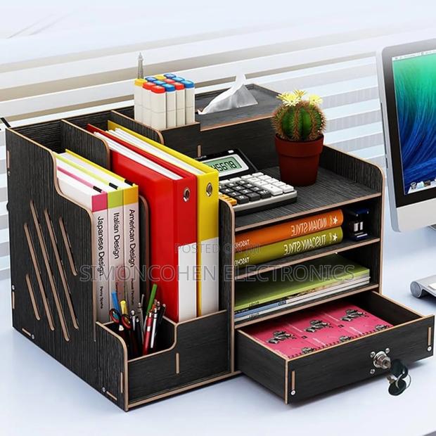 Bamboo Desk Organizer, Desktop Wood Bookshelf File Organizer