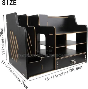 Bamboo Desk Organizer, Desktop Wood Bookshelf File Organizer