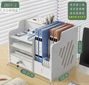 Bamboo Desk Organizer, Desktop Wood Bookshelf File Organizer
