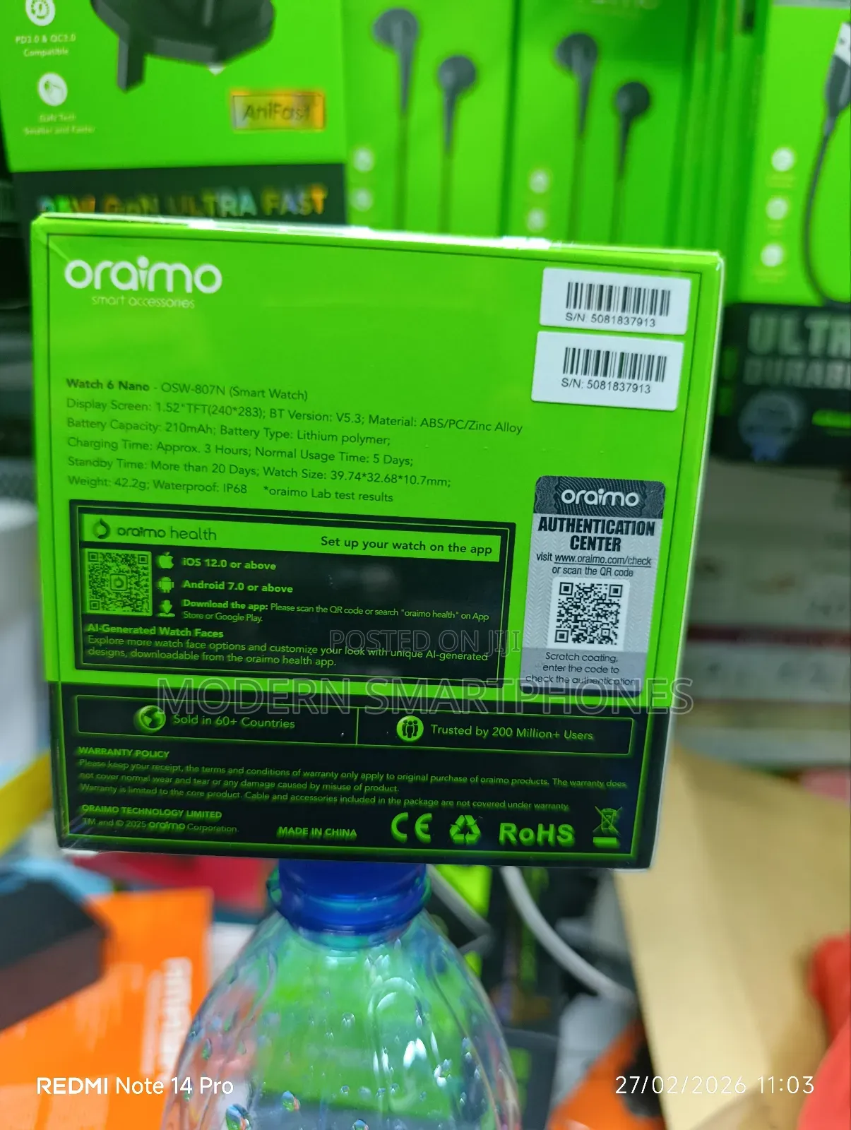 Oraimo Watch 6 Nano 1.52" Tft Full Touch Smart Watch