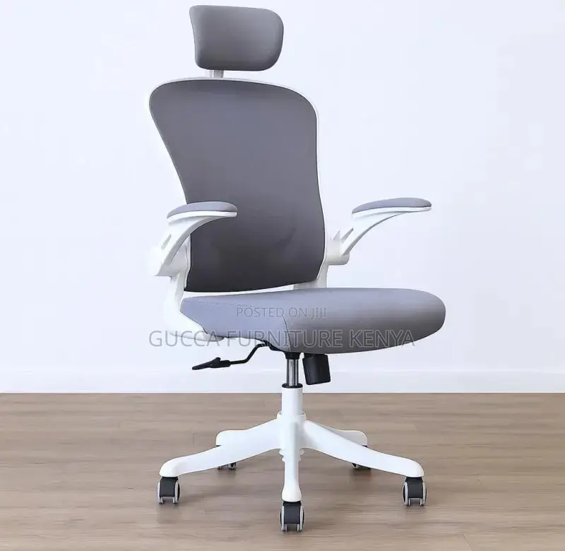 White Ergonomic Office Chair With Flip Armrest