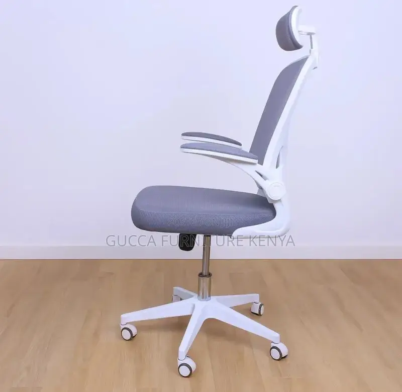 White Ergonomic Office Chair With Flip Armrest