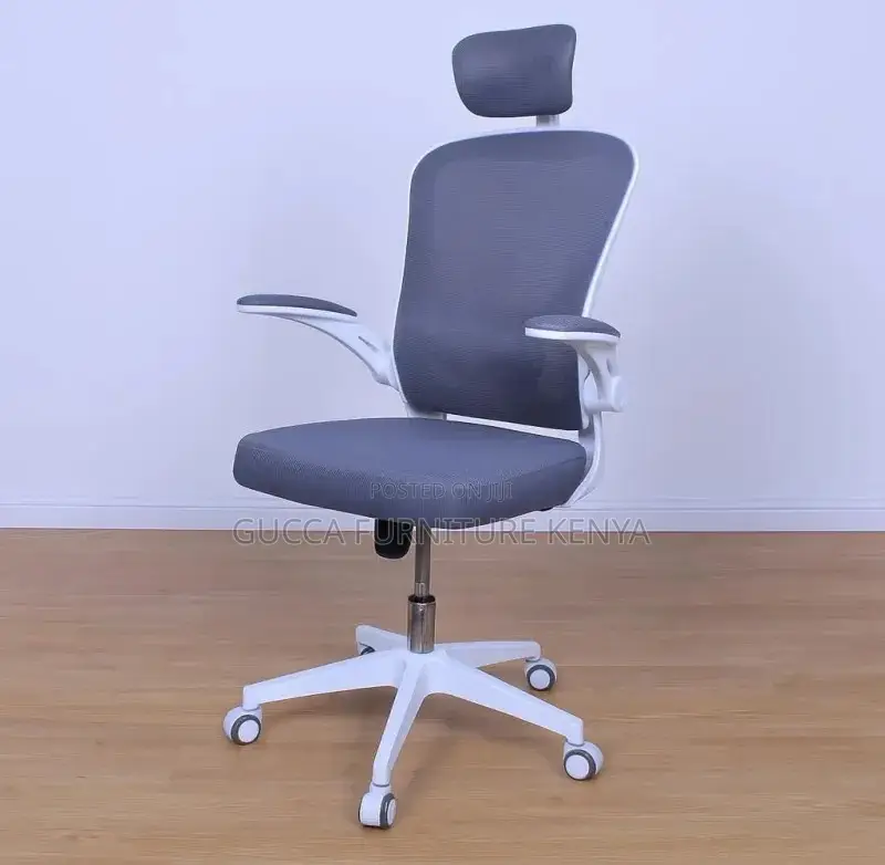 White Ergonomic Office Chair With Flip Armrest