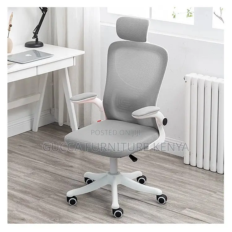 White Ergonomic Office Chair With Flip Armrest