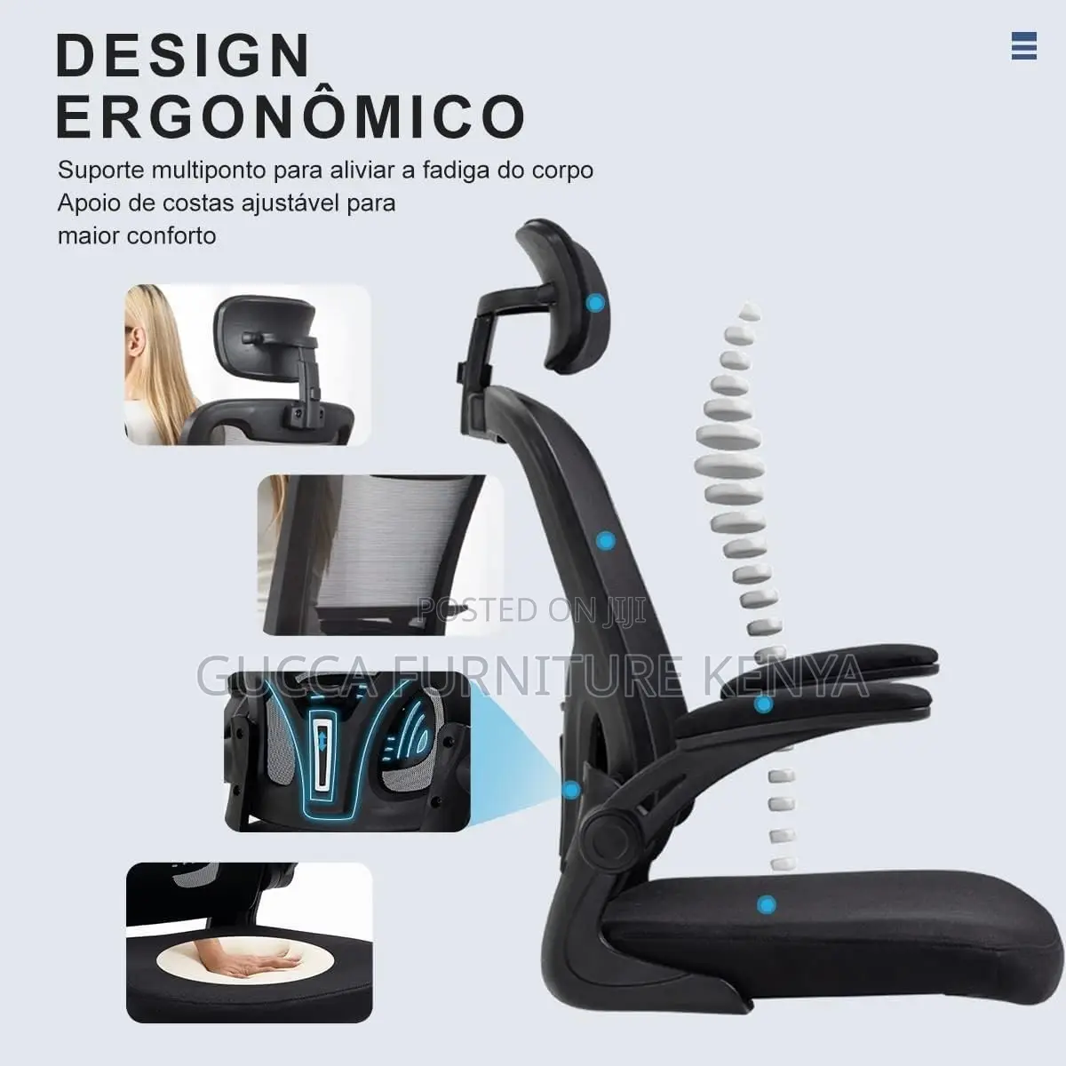 White Ergonomic Office Chair With Flip Armrest